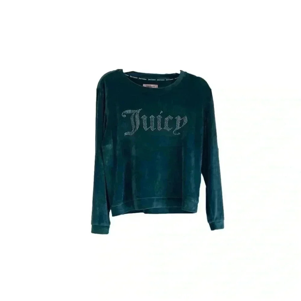 Juicy Couture Velour Long Sleeve Sleep Top Teal Blue Green Medium EUC